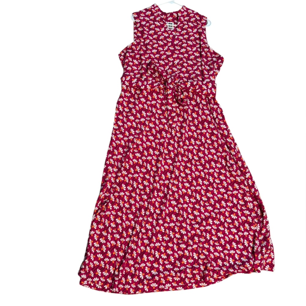 Women’s—Anne Klein Bright Magenta Sleeveless V-Neck Belted Maxi Dress. Size XL. - Picture 3 of 16